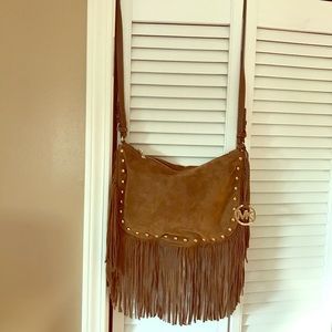 CHESTNUT MICHAEL KORS STUDDED SUEDE FRINGE BAG NWT